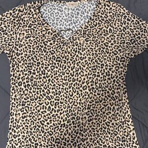 Free Kisses Leopard Print V-Neck Short Sleeve Top - Beige & Black